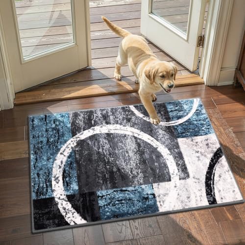 Yamaziot 2x3 Washable Modern Abstract Area Rug Non-Slip Entryway Rug - color: Blue/Multi, size: 2x3ft