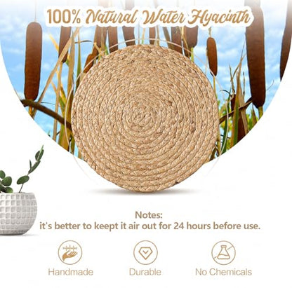 Aofmee 13.8 inch Round Woven Placemats Set of 6, Boho Rattan Place Mats, Natural Water Hyacinth Table Placemats, Farmhouse Weave Table Mats, Rustic Braided Wicker Charger Plates for Dining Table Decor - size: 13.8 Inch Set of 6