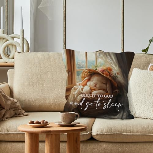 Give It to God and Go to Sleep Bunny Throw Pillow Covers 18x18,Bible Christian Nursery Animal Rabbit Pillow Covers for Home Bedroom Couch,Bunny Rabbit Christian Gifts for Women - color: 2-christian-bunny