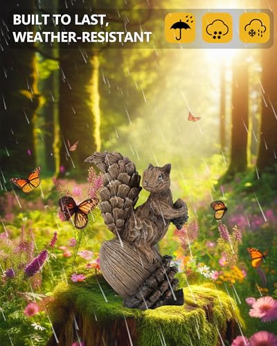 GoGnome Handcrafted Resin Squirrel Figurine on Pinecone - 8'' Woodland Animals Statue for Fall Winter Spring Summer Christmas Decor (Squirrel)