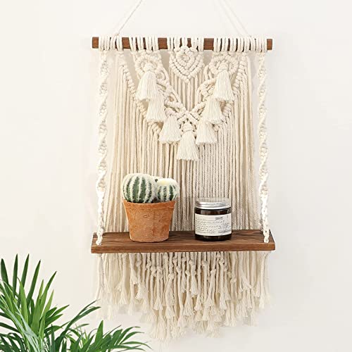 Macrame Wall Hanging Shelf & Boho Decor, Handmade Wooden Floating Shelves - size: Small