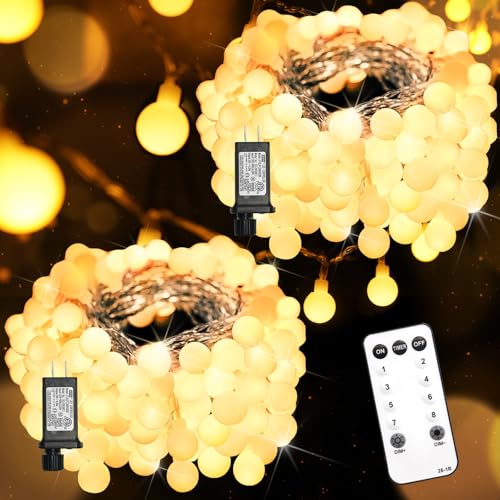 suddus 132ft 400LED Connectable Globe String Lights Plug in Warm White | Hanging Fairy Lights with Remote Timer,String Lights for Bedroom, Dorm, Classroom Christmas,Indoor,Outdoor Decor - color: Warm White, size: 200LED-2Pack Plug