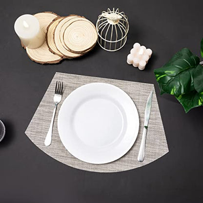 SHACOS Small Round Table Placemats Wedge Shaped Placemats Set of 4 Heat Resistant Wipe Clean Indoor Outdoor (4, Beige White Black) - color: Beige White Black