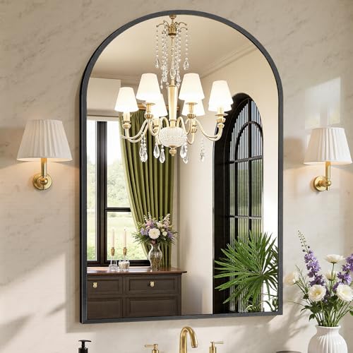 Sweetcrispy 30x40 Bathroom Mirrors for Wall, Arched Mirror for Over Sink - color: Black, size: 30"L x 40"W
