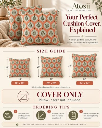 ATOSII Cotton Blockprint Throw Pillow Cover, Kari, Set of 2, 18 X 18 - color: Kari, size: 18" x 18" (Pack of 2)