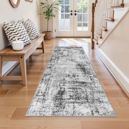 2x6 Washable Kitchen Runner Rug: Abstract Non Slip Throw Door Mat Black - color: Black, size: 2' x 6' (Runner)