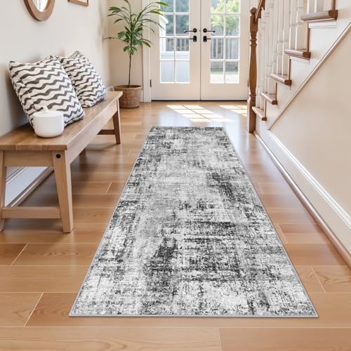 2x6 Washable Kitchen Runner Rug: Abstract Non Slip Throw Door Mat Black - color: Black, size: 2' x 6' (Runner)