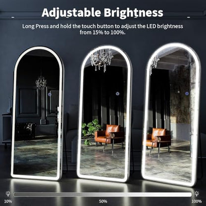 VooBang 71"x26" LED Arched Mirror Full Length with Dimmable Lights - color: White, size: 71"L x 26"W