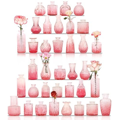 Set of 36 Glass Bud Vases Small Flower Vases for Centerpieces(Pink) - color: Pink