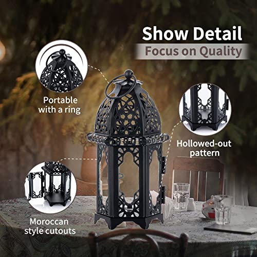 NUPTIO 6 Pcs Hanging Candle Holder Lantern Centerpiece Table/Hanging Glass Hexagon Moroccan Candle Lantern Holders, Black (Pack of 2) - color: Black, size: 6 Pcs Small Size (Pack of 2)