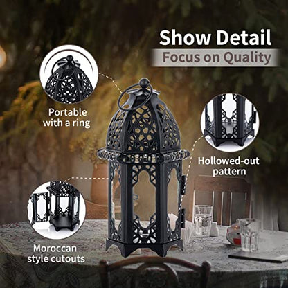 NUPTIO 6 Pcs Hanging Candle Holder Lantern Centerpiece Table/Hanging Glass Hexagon Moroccan Candle Lantern Holders, Black (Pack of 2) - color: Black, size: 6 Pcs Small Size (Pack of 2)
