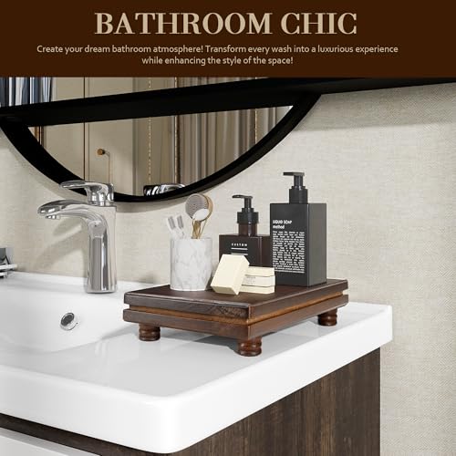 EOSAHR Acacia Wood Riser: Display Stand for Bathroom Counter, Dark Brown - color: Dark Acacia Wood