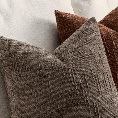 MIULEE Chenille Textured Fall Throw Pillow Covers Brown 18x18 Set of 2 - color: Brown, size: 18" x 18" (Pack of 2)