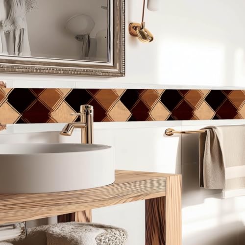IVN Wallpaper Border Peel and Stick Wall Brown Diamond Check 4x196 Inch - color: Brown Diamond Check