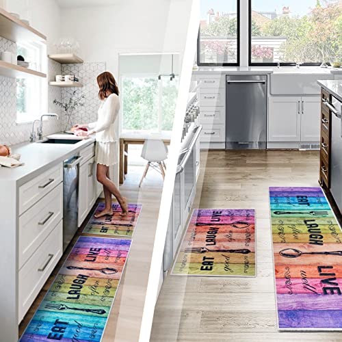 Carvapet Kitchen Floor Mat 2 Piece Set, Farmhouse Mats for Floor, Rainbow - color: Rainbow