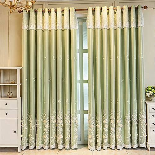 Amidoudou 1 Pair European 3D Flower Luxury Embroidered Curtains Double Layer Curtains with Valance for Living Room Bedroom (Green,52x84 Inch) - color: Green, size: 52"W x 84"L (Pack of 2)