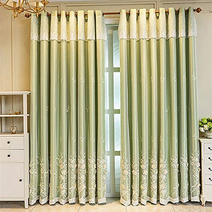 Amidoudou 1 Pair European 3D Flower Luxury Embroidered Curtains Double Layer Curtains with Valance for Living Room Bedroom (Green,52x90 Inch) - color: Green, size: 52"W x 90"L (Pack of 2)