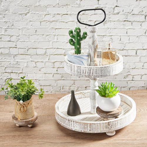 Yalikop Set of 2 Mini Wood Risers for Decor Round Wooden Riser, Brown