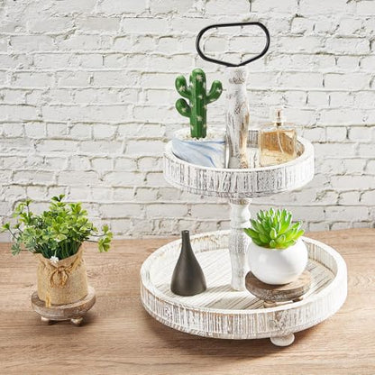 Yalikop Set of 2 Mini Wood Risers for Decor Round Wooden Riser, Brown