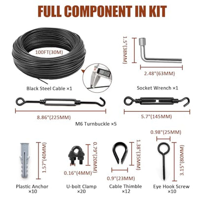 String Light Hanging Kit, All-Black Globe String Lights Suspension - size: 1/8 In. X 100 Ft.