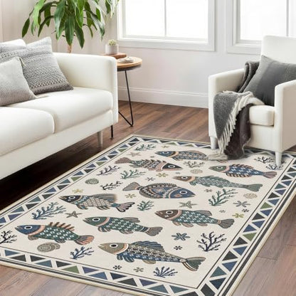 Fish Ocean Area Rug 4x6 for Living Room Coastal Rugs Low Pile Soft Non Slip - color: Fish, size: 4'x6' (Rectangular)