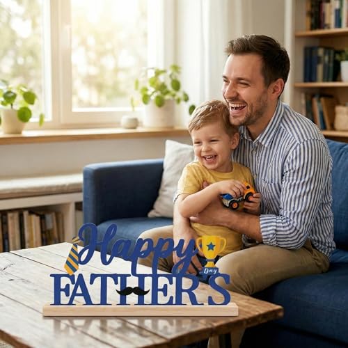 Fathers Day Table Decor Centerpiece, Blue Metal Table Sign - style: Happy Fathers Day