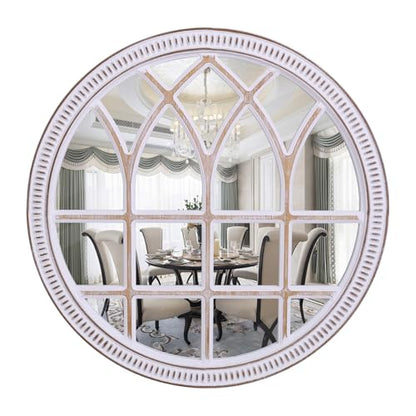 Round Window Mirror Wood 30 Inch Rustic Farmhouse Wall Mirrors for Entryway - color: D - 30 in