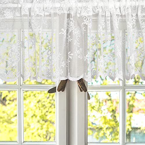 Rod Pocket Lace Sheer Valance Curtain White Mesh Window Kitchen Valance Embroidery Floral Voile Curtain forKitchen Cafe Dinning Bath Room, 2 Pcs, 60 x 12 Inches - color: Lace, size: 60"W x 12"L (Pack of 2)