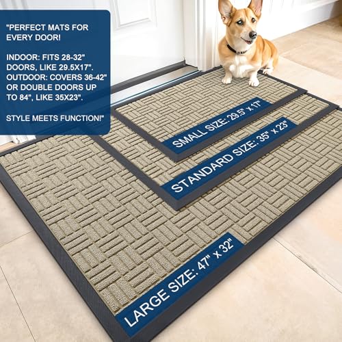 OLANLY Front Door Mat Outside Entrance 47x32, Heavy-Duty Rubber Doormat - color: Beige, size: 47" X 32"