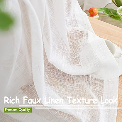 Treatmentex White Semi Sheer Curtains for Living Room Bedroom 52x63 Linen Textured Look - color: White - Rod Pocket, size: 52"W x 63"L (Pack of 2)