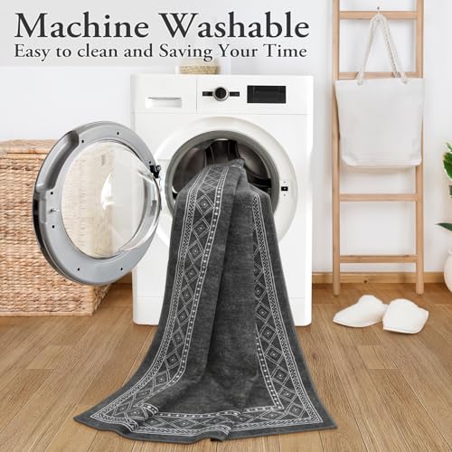 Lahome Modern Bordered Rug Runners for Hallways Non Slip, Ultra-Thin 2x6 Kitchen Runner Rugs Non Skid Washable, No Shedding Soft Hallway Runner Rug for Bedroom Entryway Laundry Room (2x6ft,Gray) - color: Grey, size: 2' x 6'
