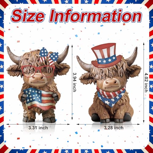 Karenhi 2 Pcs 4th of July Highland Cow Figurines Resin Tabletop Decor - style: 4th of July