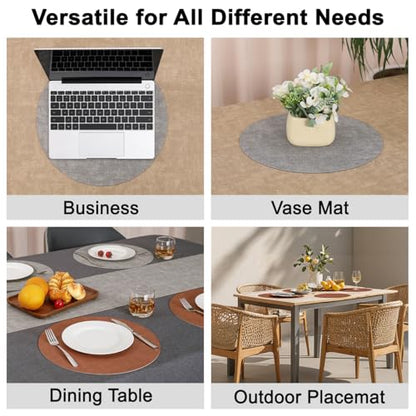Myir JUN 14" Round Placemats Set of 4, Reversible Dual-Color Place Mats - color: Light Gray Reddish Brown