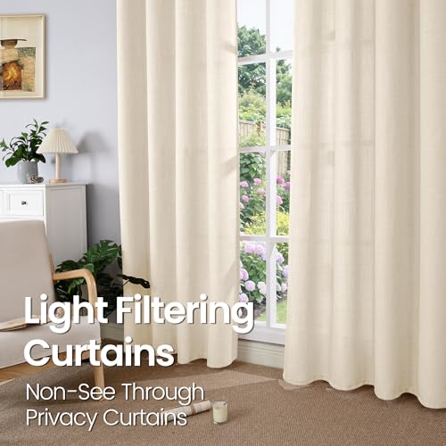 BGment Light Beige Linen Curtains 63 Inch Length for Living Room - 2 Panels - color: Light Beige, size: 52"W x 63"L (Pack of 2)