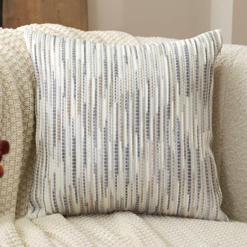 Aeckself Boho Striped Pillow Cover 18x18, Decorative Square Throw Pillow Cover Chenille Neutral Pillowcase for Couch Bedroom Living Room, Gray White - color: Gray White, size: 18" x 18" (Pack of 1)