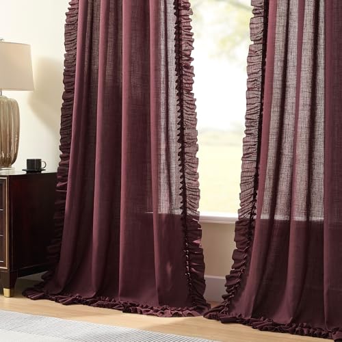 Burgundy Farmhouse Curtains for Bedroom Boho Chic 58 x 84 Inch, 2 Panels - color: Burgundy, size: 58"W x 84"L (Pack of 2)