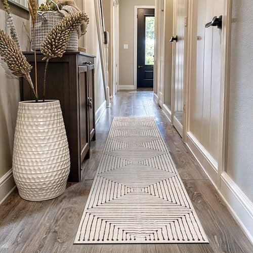 Rugshop Bohemian Stripes Non-Slip Washable Runner Rug Beige 2' x 10' - color: Beige, size: 2' x 10' (Rectangular)