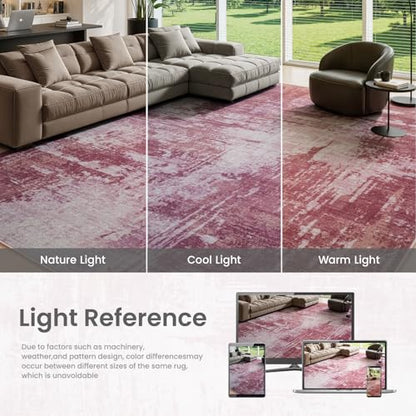 Merelax 4x6 Pink Washable Area Rug Non-Slip Faux Wool Abstract Carpet - color: Pink, size: 4' x 6'(48''x72'')