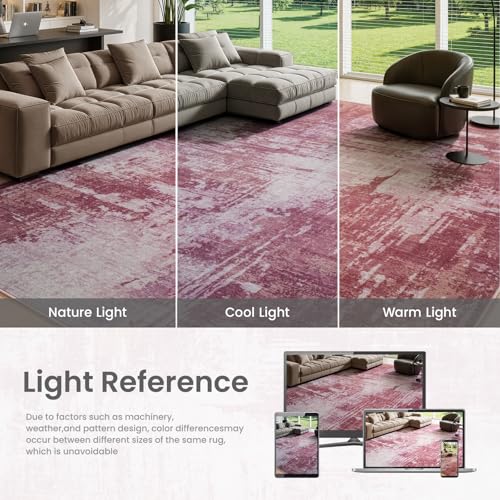 Merelax 5x7 Pink Washable Area Rug Non-Slip Faux Wool Abstract Rug - color: Pink, size: 5' x 7'(60''x84'')
