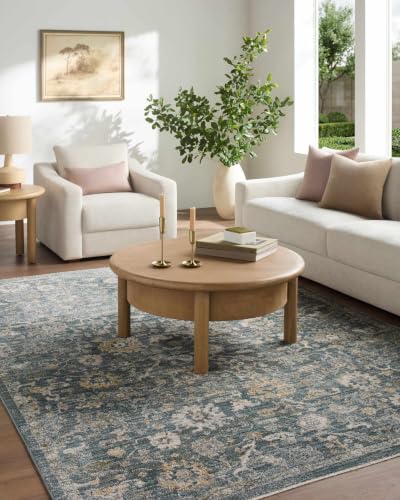 Hauteloom Yavah Living Room, Bedroom Area Rug - Traditional - Medium Brown, Teal, Teal Blue - 5' x 7'5" - color: Medium Brown, Teal, Teal Blue / Denisa, size: 4'11" x 7'5" (Rectangular)