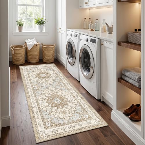 Area Rugs Runner 2x6 Washable Non-Slip Boho Indoor Carpets, Beige Tan - color: Beige Tan, size: 2' x 6' (Rectangular)