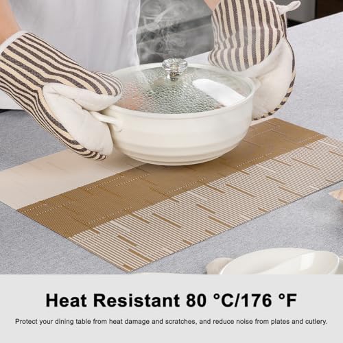 Placemats Set of 8, Vinyl Woven Heat-Resistant Place Mats - color: Beige Light Brown, size: Set of 8