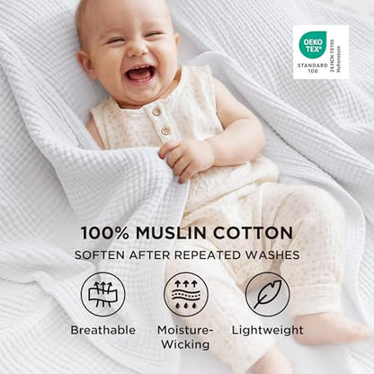 Bedsure 100% Cotton Muslin Blankets for Adults, King Size, 4-Layer, White - color: 03 - White, size: King (108" X 90")