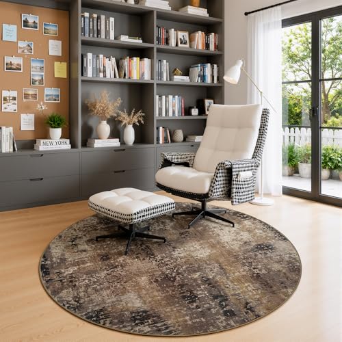 Merelax 4ft Round Brown Red Area Rug Washable Non-Slip Circle Carpet - color: Brown Red, size: 4' x 4'(48''x48'')