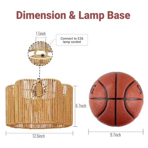 Hanging Lamps Rattan Pendant Light Hanging Lights 16.4ft Plug in Cord Pendant Light Fixture Plug Into Wall Outlet Pendant Lighting with On Off Switch for Bedroom Living (Cylindrical Flower Shade) - size: 12.6 Inch - Flower Shade