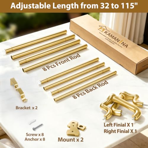 KAMANINA Double Curtain Rod 32 to 115 Inch, Gold Wrap Around Drapery Rods - color: Gold, size: 32-115"