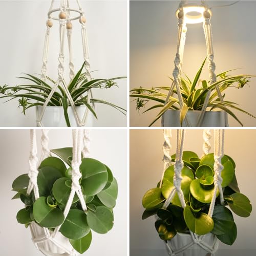2 Pack Macrame Plant Hanger with Grow Light for Indoor Plants - color: Plant Hanger Ivory(daylight)