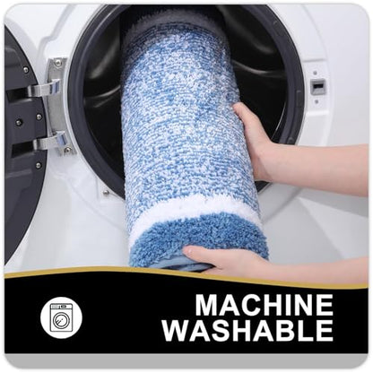 OLANLY Large Bathroom Rugs 44x32, Soft Absorbent Microfiber Bath Rugs, Blue - color: Blue and White, size: 44" X 32"