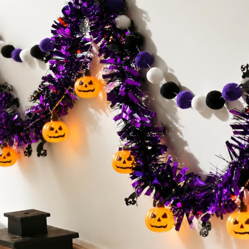 Halloween Garland with Lights, Halloween Tinsel Garland 10FT 20LED - color: Black Purple