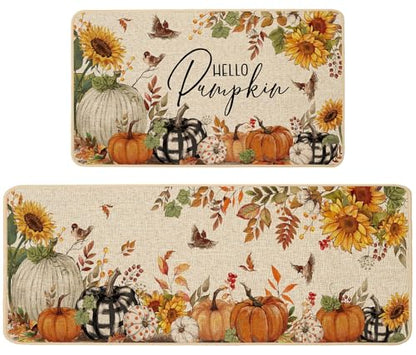 Baccessor Fall Pumpkin Kitchen Rugs Set of 2, 17x29 and 17x47 Inch - color: Fall Pumpkin